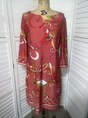 Sweet Pink Paisley Gogo Dress 3/4 Sleeve Retro Psychedelic Groovy Sz 10 Medium